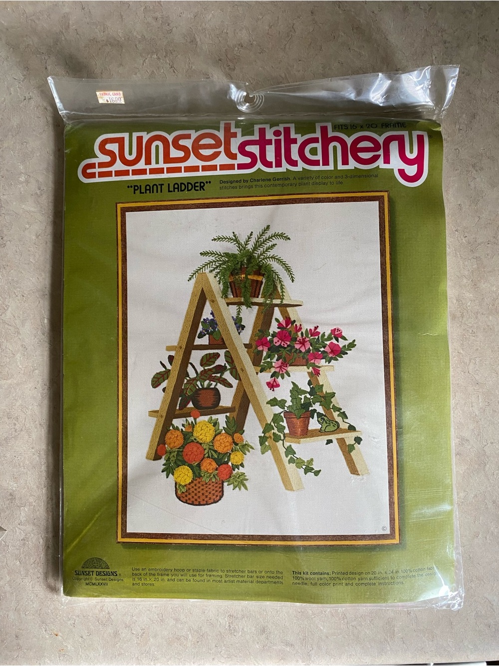 NEW Sunset Stitchery Crewel Embroidery Kit Plant Ladder #2332 Vintage 16x20 MCM